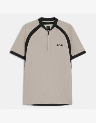 HUGO BOSS Mens Matchball Zip Neck Mesh Polo Shirt - White - Size: 36