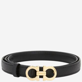 Ferragamo Black Golden Buckle Reversible Textured Belt