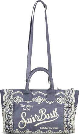 MC2 Saint Barth Rectangular Blue Tote Bag with Lace-Embroidered Edges