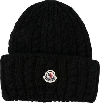 Moncler Gebreide muts van wolmix - Dames - Hoeden - Zwart - ONE Size - Wol - Accessoires