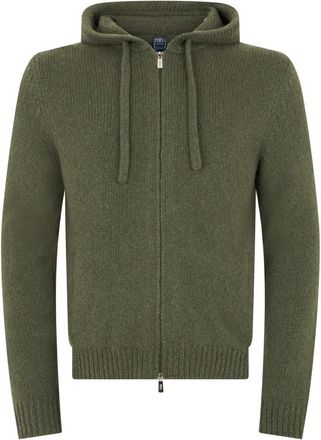 Fedeli Cardigan met capuchon en rits - Heren - Vesten - Groen - 3XL - Kasjmier - Truien & Vesten