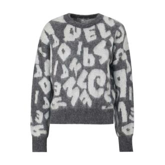 Kocca Grijze Trui met Letterprint Lange Mouwen - Dames - Ronde hals truien - Grijs - XS - Truien & Vesten