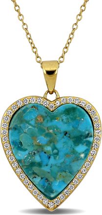 Mimi & Max 4 1/4ct TGW Composite Turquoise Created White Sapphire Heart Halo Necklace Yellow Silver