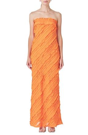 endless rose Ruffle Strapless Maxi Dress in Orange at Nordstrom, Size Small