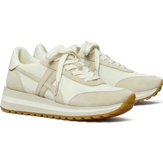 Tory Burch Hank Wedge Runner Sneaker in New Ivory/calcare/white at Nordstrom, Size 5.5