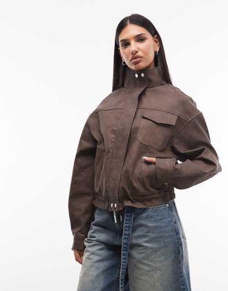 Liquor & Poker Giacca squadrata marrone testurizzata con scollo a imbuto