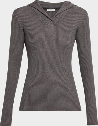 Brunello Cucinelli Metallic Cashmere Double Sailor-Collar Sweater