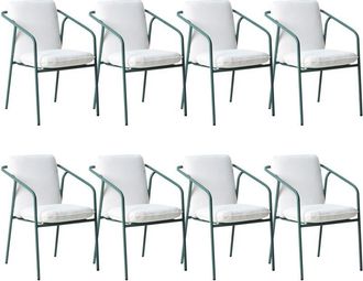 Beliani Conjunto De 8 Sillas De Jard&iacute;n Con Cojines Blancos Acabado Recubrimiento De Polvo Apilables Metal Aluminio Verde Asciano