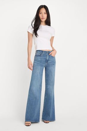 Good American Womens Good Waist Palazzo Jeans | Flat Tummy Tech, Gap-Proof Waistband | Indigo, 4 Size 30 Plus | Good American by Khlo&Egrave; Karda