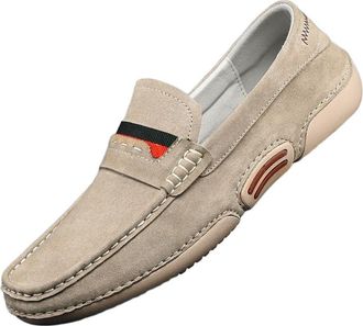 Generic Mens Leather Slip On Driving Loafers Lightweight Large Size Casual Moccasin Shoes Soft Cowhide Comfort Flats for Daily Walking Work and Travel(Beige,1