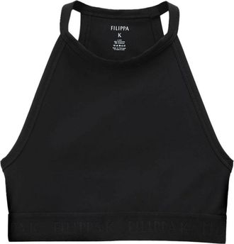 Filippa K Gelaagde Zwarte Top met Hoge Hals en Racerback - Dames - Tops zonder mouwen - Zwart - L - Nylon - Tops
