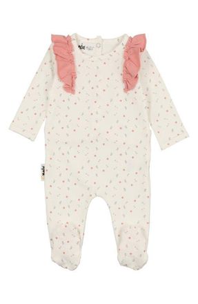 Maniere Petals & Polka Dots Footie in White at Nordstrom, Size 12M