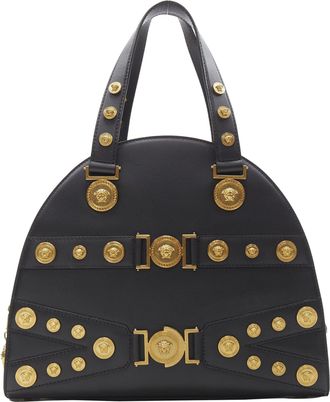 Versace Tribute gold Medusa stud bondage bowling shoulder bag