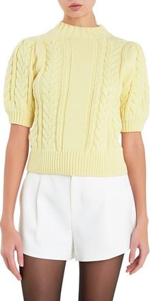 English Factory Mock Neck Cable Stitch Sweater in Lemon at Nordstrom, Size Small