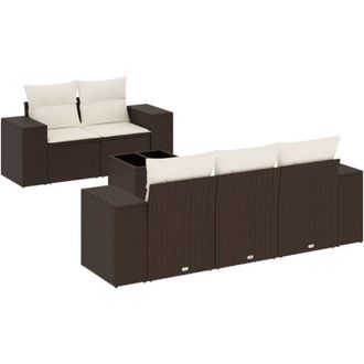 vidaXL Set Sof&aacute;s De Jard&iacute;n 6 Piezas Y Cojines Rat&aacute;n Sint&eacute;tico Marr&oacute;n Vidaxl
