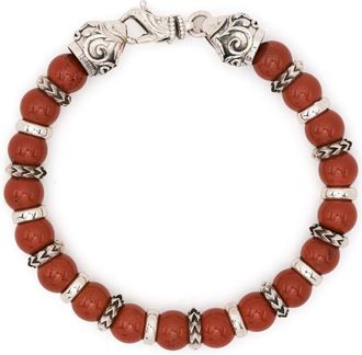 Emanuele Bicocchi engraved-detail bead bracelet - unisex - Sterling Silver/Jasper - L - Red