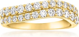 Ross-Simons Lab-Grown Diamond 2-Row Wave Ring in 18kt Gold Over Sterling