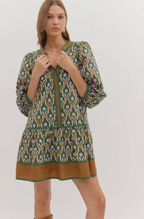 Entro Peacock Mini Dress In Hunter Green