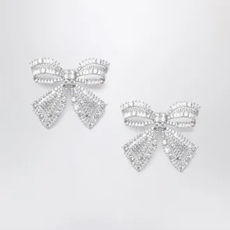 Self Portrait Crystal bow earrings in silver-plated brass