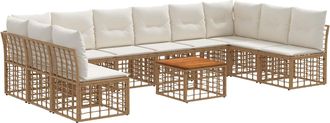 vidaXL Conjunto De Sof&aacute;s De Exterior 11 Uds. Natural Y Crema Poli&eacute;ster Vidaxl