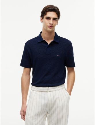 Tommy Hilfiger Mens Classic Fit Textured Jacquard Polo - Navy - XL
