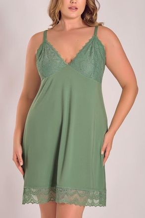 iCollection Modal Knit Chemise with Lace Cups in Green at Nordstrom, Size 3X