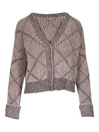 D.exterior sequin striped cardigan - Neutrals