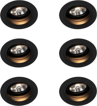 QAZQA Set of 6 Round Recessed Spotlight Black Adjustable - Chuck 70