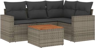 vidaXL Juego De Sof&aacute;s Jard&iacute;n Con Cojines 5 Pzas Rat&aacute;n Sint&eacute;tico Gris Vidaxl