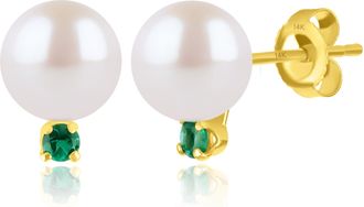 MAX + STONE 14k Yellow Gold Freshwater Pearl and Gemstone Stud Earring