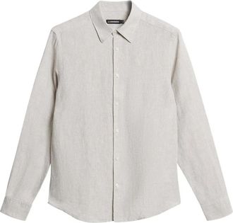 J.Lindeberg Beige Slim Langemouw Linnen Melange Overhemd - Heren - Casual Overhemden - Beige - L - Linnen - Overhemden