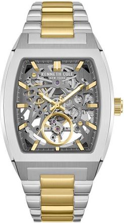 Kenneth Cole The Hollis Tonneau Skeleton Automatic Bracelet Watch, 40mm x 52.5mm in Multi at Nordstrom