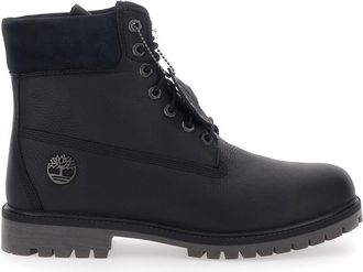 Timberland Black Ankle Boots With Logo Detail On The Side And Low Block Heel In Leather Man