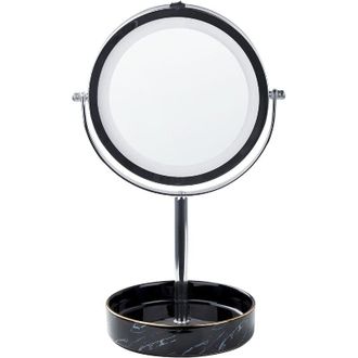 Beliani Beliani - Espejo De Maquillaje Led De Metal Vidrio Plateado Negro 20 Cm Doble Cara Savoie