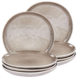 Beliani Conjunto De 8 Platos De Postre De Gres Caol&iacute;n Artesanal Acabado Esmalte Reactivo Gris Costmary