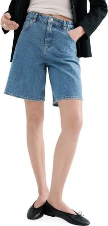 Mango High Waist Long Denim Shorts in Medium Blue at Nordstrom, Size 8