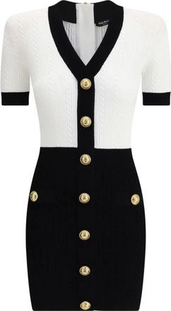Balmain Elegante Gevlochten Midi Jurk met Reli&euml;f Details - Dames - Kleedjes - Veelkleurig - M - Kleedjes