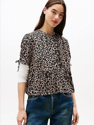 Tommy Hilfiger Blusa con manga corta y estampado de leopardo