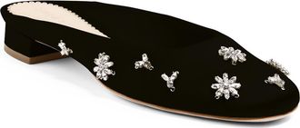 Cinq &agrave; Sept Callie Crystal Embellished Satin Mule in Black/Clear at Nordstrom Rack, Size 6.5Us / 36.5Eu