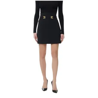 Elisabetta Franchi Short Skirts, female, Black, Size: XS Miniskirt in double layer stretch crepe fabric with elastic straps