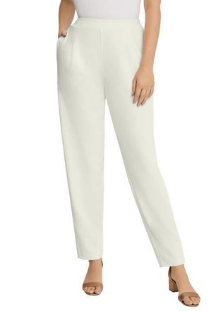 Jessica London Stretch Knit Crepe Straight Leg Pants in Ivory at Nordstrom, Size 20