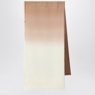 Loewe Beige wool and silk jacquard scarf with fringe
