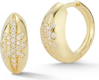 Sphera Milano Pav&eacute; Cubic Zirconia Starburst Hoop Earrings in Gold at Nordstrom Rack