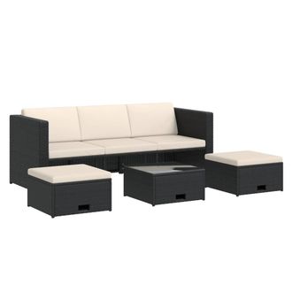 vidaXL Vidaxl - Set De Muebles De Jard&iacute;n 4 Pzas Y Cojines Rat&aacute;n Sint&eacute;tico Negro