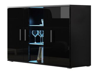 Mirjan24 Aparador Tornola 106, Negro + Negro Brillante, 80x120cm, N&uacute;mero De Puertas: 341cm, Vidrio, Aglomerado Laminado, Led