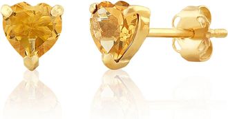 MAX + STONE 14K White or Yellow Gold 3 Prong Heart Shape Gemstone Stud Earrings