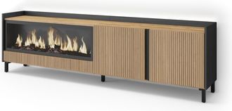 Skraut Home Skraut Home - Mueble Tv, Televisi&oacute;n, Muebles De Sal&oacute;n, Almacenaje, 212x35x61cm, Para Tv Hasta 80, Chimenea El&eacute;ctrica Xxl, Dise&ntilde;o Industrial, Led, Esti