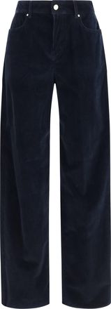 Max Mara Womens Palazzo Pants Corduroy Velvet Blue Cotton Trousers