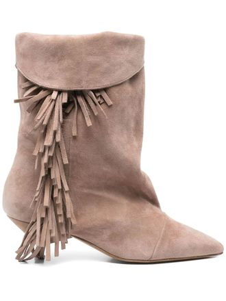 Gis&egrave;l moir&egrave; Ariana fringed ankle boots - women - Calf Leather/Calf Leather/Calf Suede/Polyurethane - 36 - Neutrals