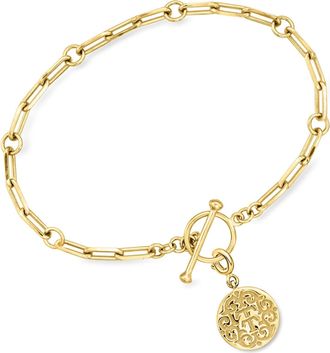 Ross-Simons 18kt Gold Over Sterling Paper Clip Link Toggle Bracelet With Removable T and T Twin Talk Logo Charm